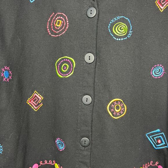 Coldwater Creek Jacket Sz L Art To Wear Applique Embroidered Buttons Cotton Boho - Picture 3 of 9